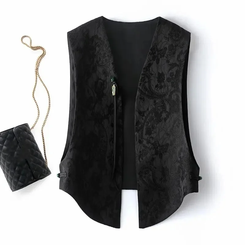 Women's Vest  Women's Jackets New Chinese Style V-neck Vest Buckle Vest new Fashion Joker High-end Shawl Outside the Vest Coat