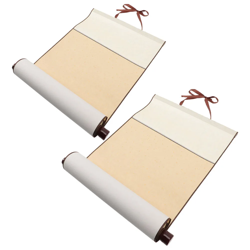 

2Pcs Blank Calligraphy Scroll 4Feet3Openings WaterAbsorbing SmoothWriting RedAntiqueGold RicePaper WallDecoration Bedroom