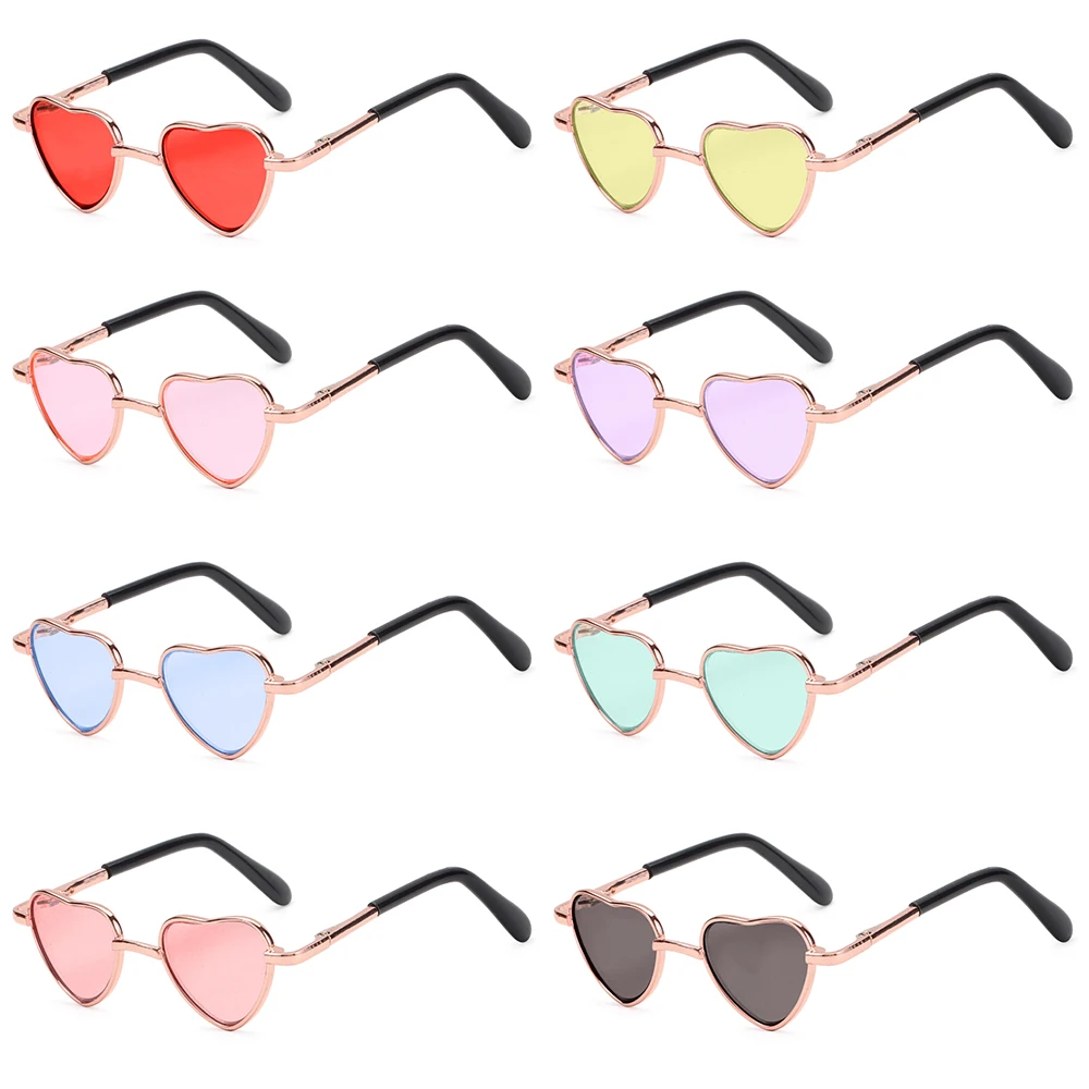 Cute 8CM Miniature Sunglasses Heart Shape Metal Frame Glasses For 14Inch &18Inch Dolls Accessories Plush Toys Doll Eyeglasses