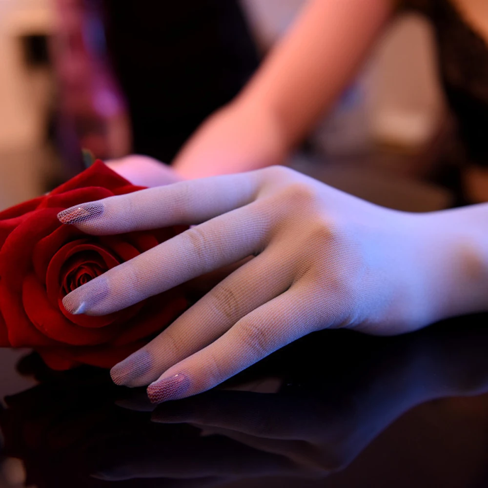 เซ็กซี่ Sheer ผู้หญิงครีมกันแดดไม่มีรอยต่อ Ultra-Thin Mittens เหนือข้อศอกความยาวโปร่งใสถุงมือยาว