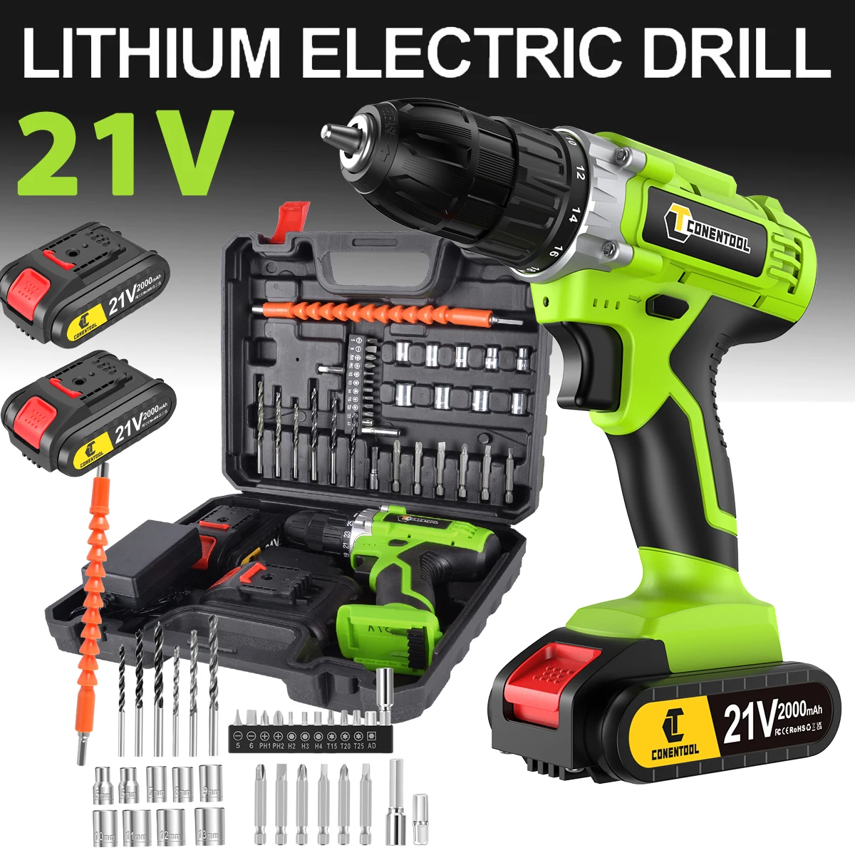 Electric Screwdriver 21V Lithium-Ion, 36Pcs Cordless Drill Driver Set, LED Work Light, Electric Drill Quick Changer Power Tool