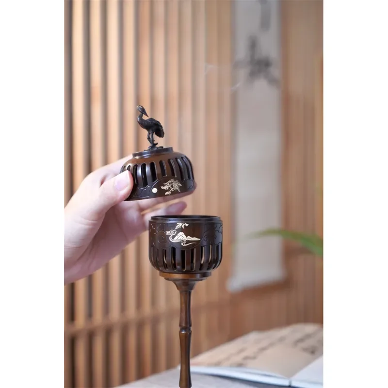 Tsuru Copper Aromatherapy Lamp Burner for Indoor Home Decor Sandalwood Incense Holder Disk Candle Lantern Ornament Gift