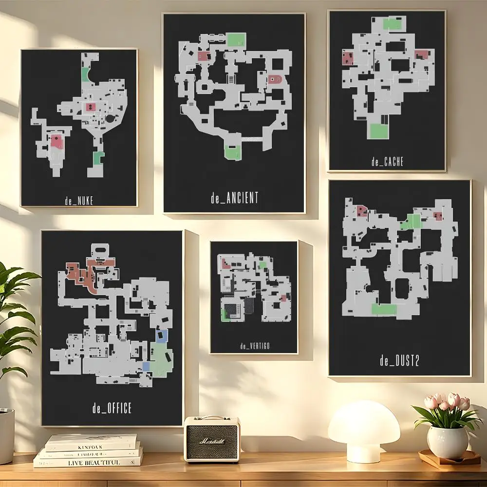 CSGO Map Painting Calligraphy Gallery-Quality Canvas Art Poster Chic Neutral Wall Painting for Home Decor