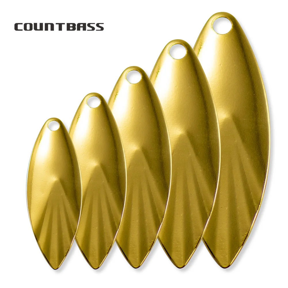 

Countbass 50pcs COUNTBASS Size 2.5-4.5 Gold Plated Steel Willow Leaf Spinner Blade Fluted Pattern, DIY Spinnerbaits Fishing Lure