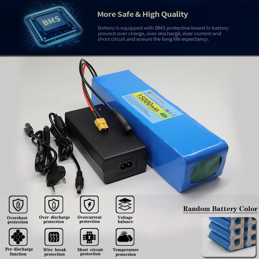 48 فولت 15 أمبير 18650 بطارية ليثيوم 13S3P مع BMS 500 واط-1000 واط سكوتر كهربائي بطارية مدمجة مع شاحن 54.6 فولت