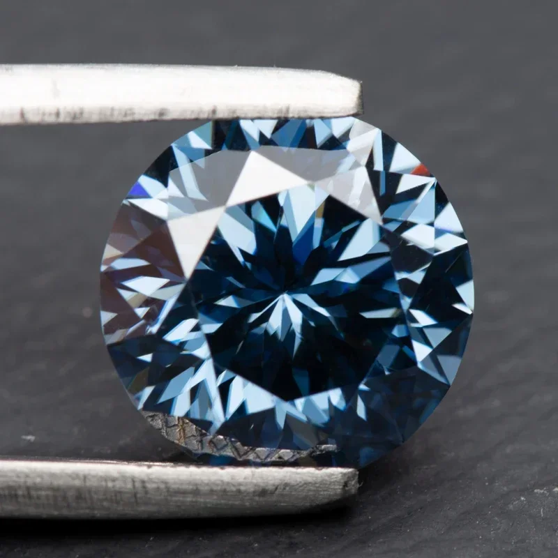 

NEW Moissanite Stone Plum Blossom Cut Round Shape Royal Blue Primary Color Lab Grown Diamond Jewelry Making With GRA Certificat