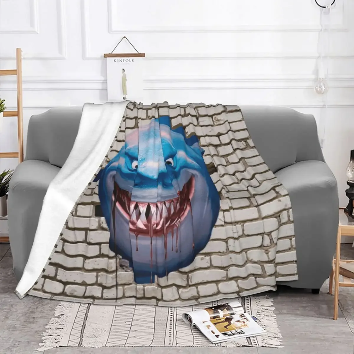 

3D Giant Shark Baby Blanket Fleece Printed Marine Animal Soft Portable Throw Blanket for Bed Bedroom Plush Thin Quilt