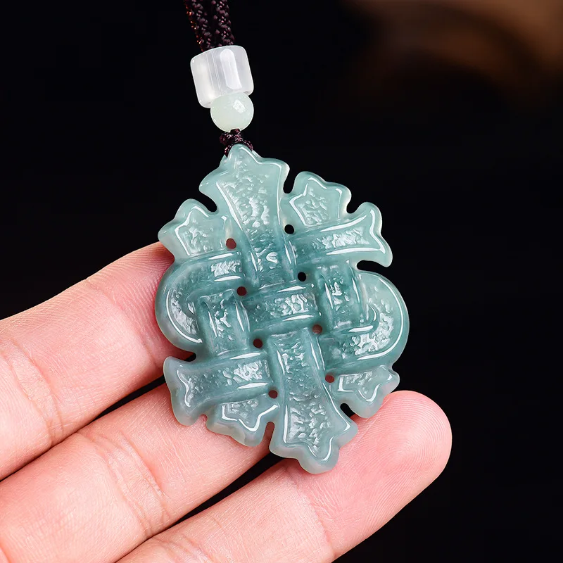 Natural Burmese Jadeite Chinese Knot Pendant Necklace Gemstone Talismans Real Jade Jewelry Charm Luxury Gifts for Women