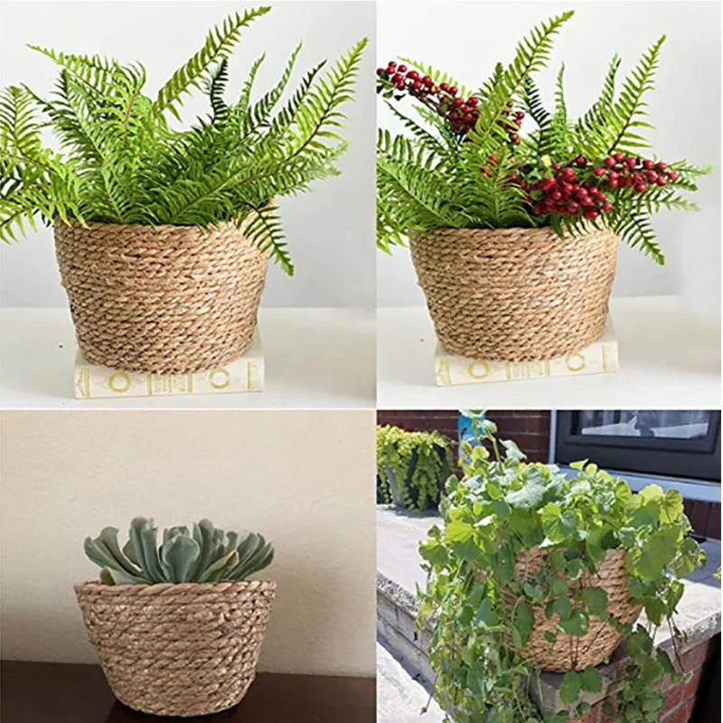 

Straw Weaving Flower Plant Basket Grass Planter Basket Indoor Outdoor Flower Pots Cover Plant Containers for Plantable Plants FU