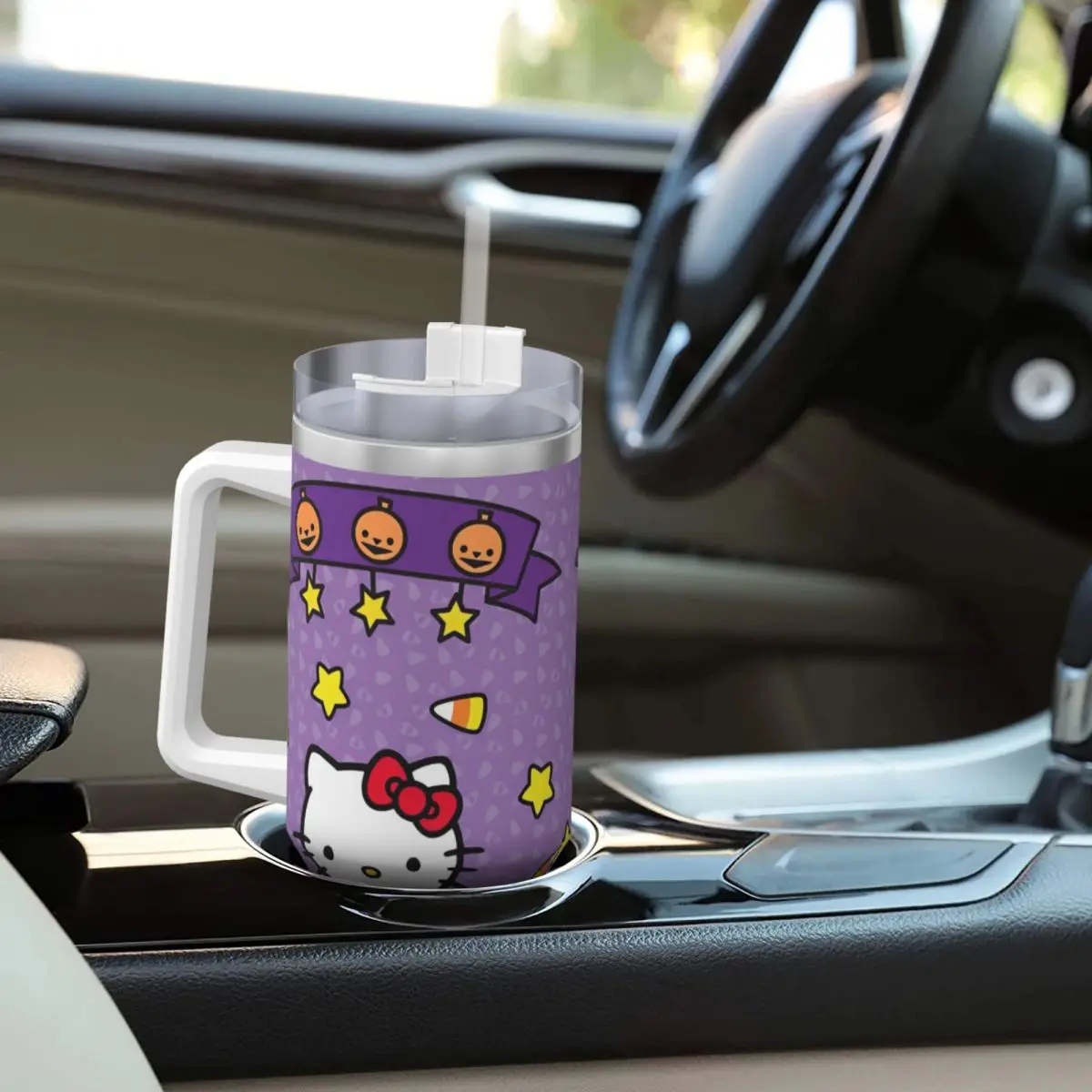 Hello Kitty Halloween Roestvrijstalen Tumbler Reiskoffie Mok Met Rietjes En Deksel Grote Auto Mokken Koud En Warm Water Fles