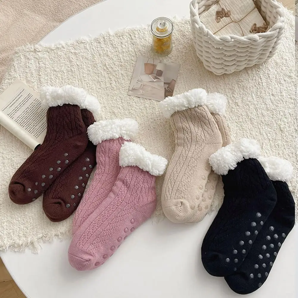 

Floor Socks for Women Cozy Fleece-lined Slipper Socks for Women with Grippers Thickened Thermal Cashmere Winter Socks for Home