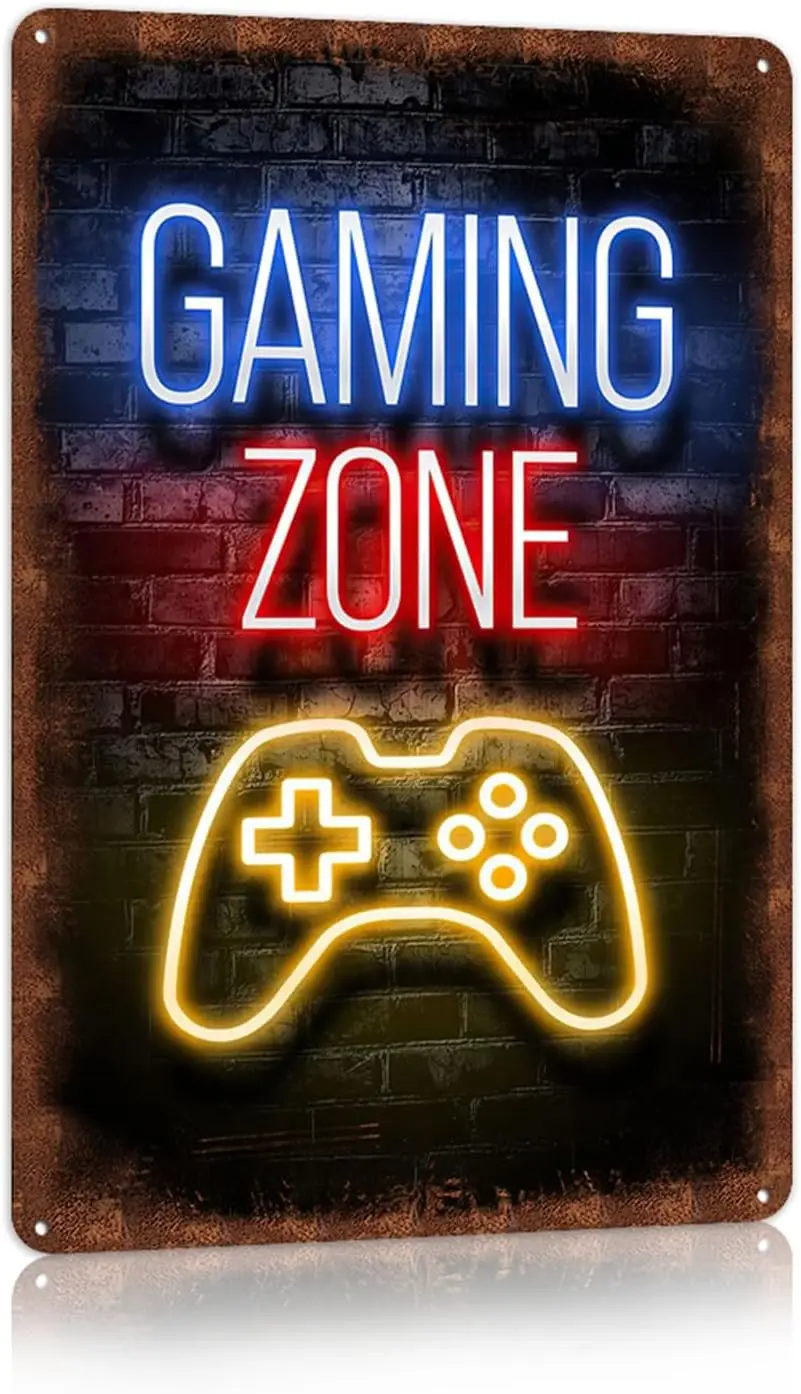 

Vintage Game Room Metal Tin Sign Retro Gaming Zone Wall Decor for Boy Room Bedroom