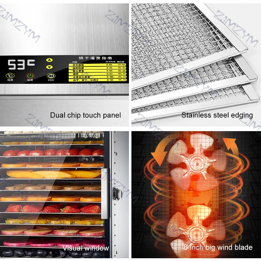 12-schicht 800W Lebensmittel Dehydration Trockner Obst Trockner Kommerziellen Edelstahl Gemüse Kraut Fleisch Pet Snacks Trocknen Maschine 220V