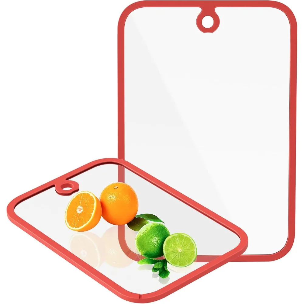 

Cutting Board, Glass Cutting Boards for Kitchen, 2Pcs Chopping Board Set with Non-Slip Edges & Hanging Hole, Dishwasher- Safe C