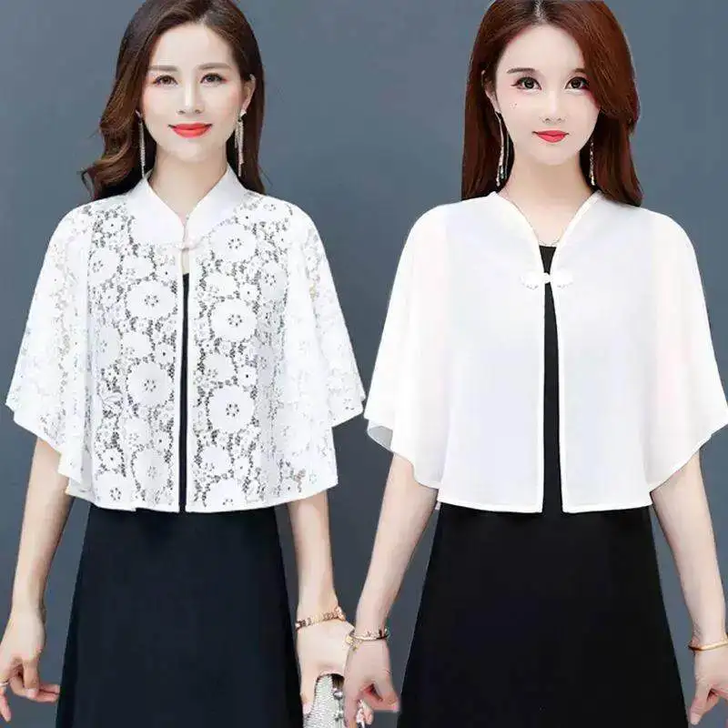New Summer Lace Sheer Chiffon Shawl Women's Style Light Weighted Air Conditioning Outerwear for  Skirt Sun Protectio...