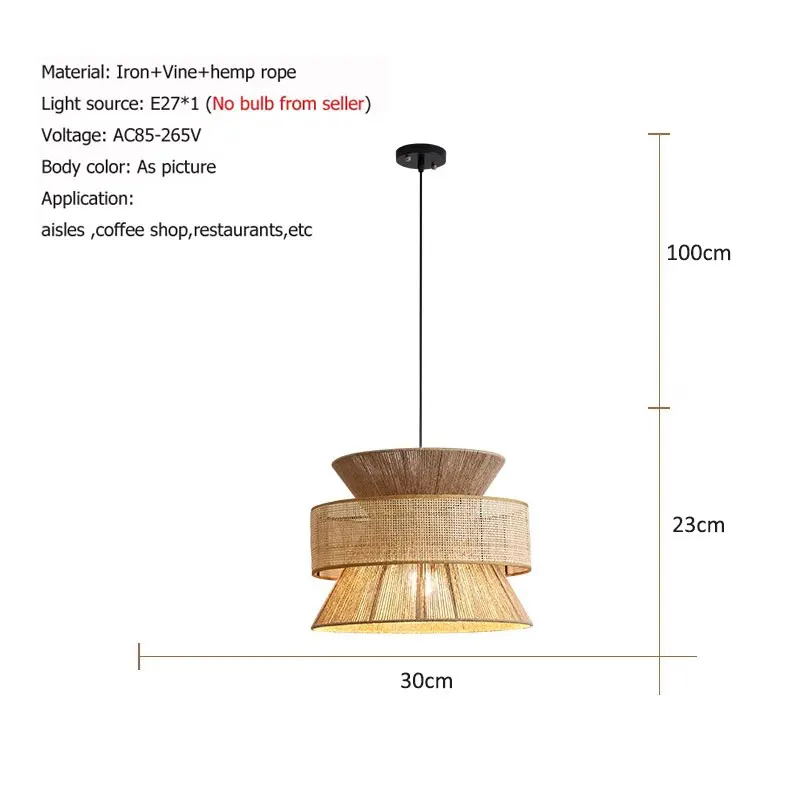 Vintage Hemp Rope Chandelier Zen Meaning Tea Room Homestay Restaurant Hotel Rattan Woven Home Decoration  Industrial Light
