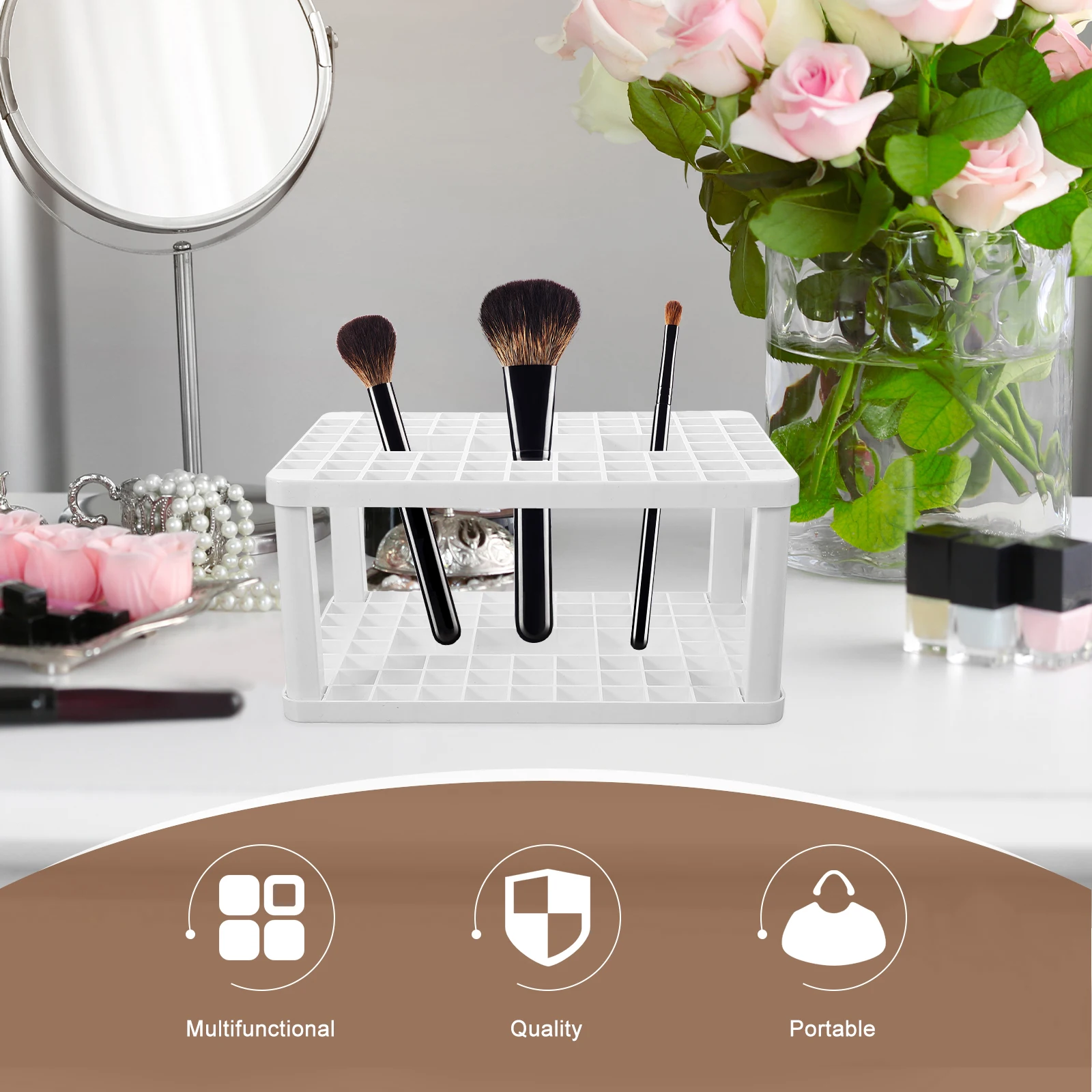 

Square Makeup Brush Storage Box White Holes Plastic ganizer for Tabletop Pens Holder Keeper Desktop for Tabletop