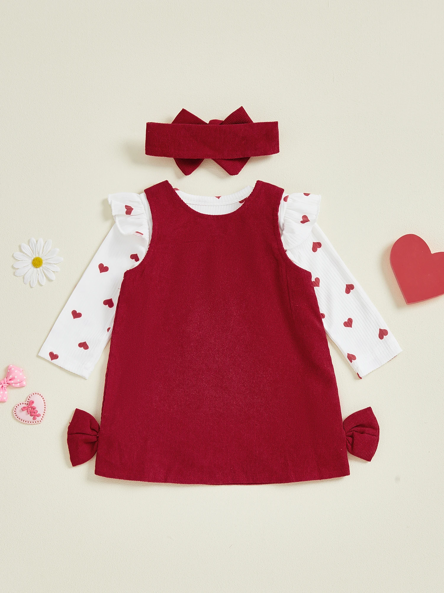 

Комбинезон из двух предметов для маленьких девочек, комбинезон с короткими рукавами и цветочным принтом, с подходящей повязкой на голову, комплект платья с рюшами и рукавами, бант с вышивкой