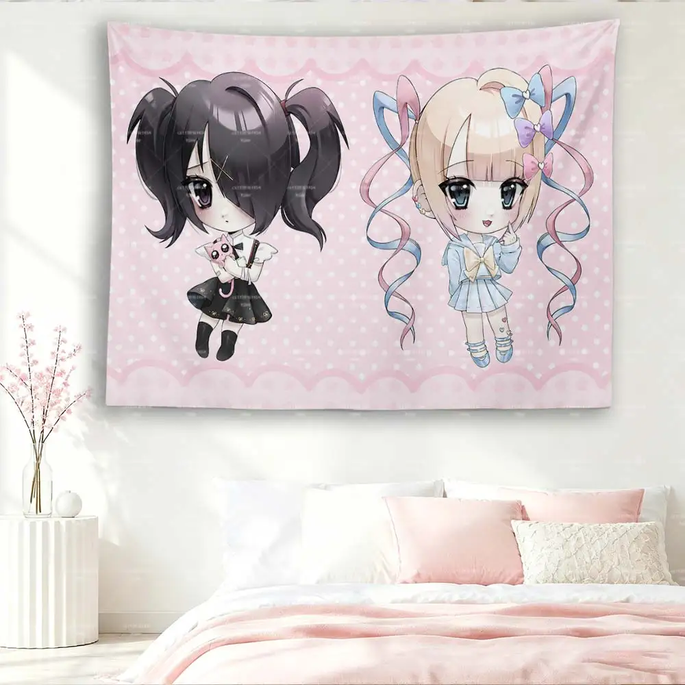 Needy Girl Overdose Wandteppich, Ame-chan & KAngel Pink Polka Dot Anime Wandbehang Schlafzimmerdekoration