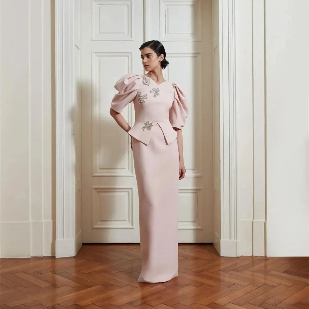 

Formal Beaded Half Sleeves Bespoke Occasion Gown Evening Dresses Pastrol Unisex Jersey Retro Dubai Saudi Arabic Prom Customized