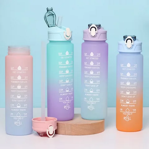 Sports Water Bottle with Time-Tracking Straw Leak Proof Locking Flip Cover for Easy Carry Ideal for Outdoor Adventures