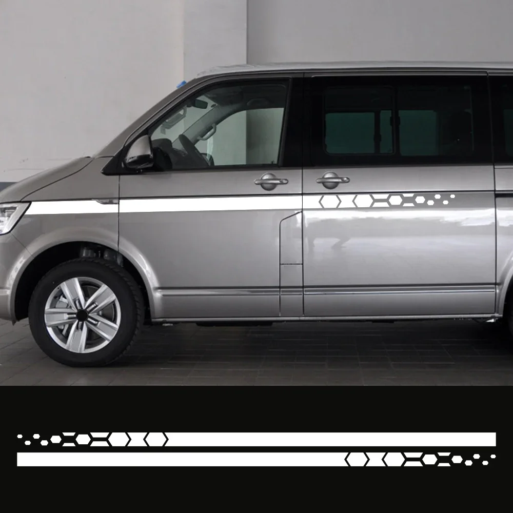 Car Styling Stripes Side Graphics Waistline Vinyl Decals Stickers For VW T4 T5 T6 Transporter Camper Van Honeycomb Hex Decor view 2