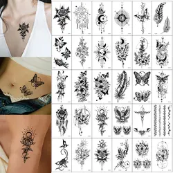 30pcs Black Small Temporary Tattoo Stickers for Men Women Waterproof Butterfly Flower Moon Fake Tattoo Stickers for Hand Body