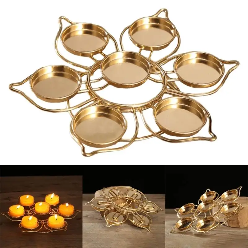 Butterlampenhalter Siebenstern-Kerzenständer Buddhistischer Lotus Metall-Kerzenständer für Buddha-Lampe Metall Gold