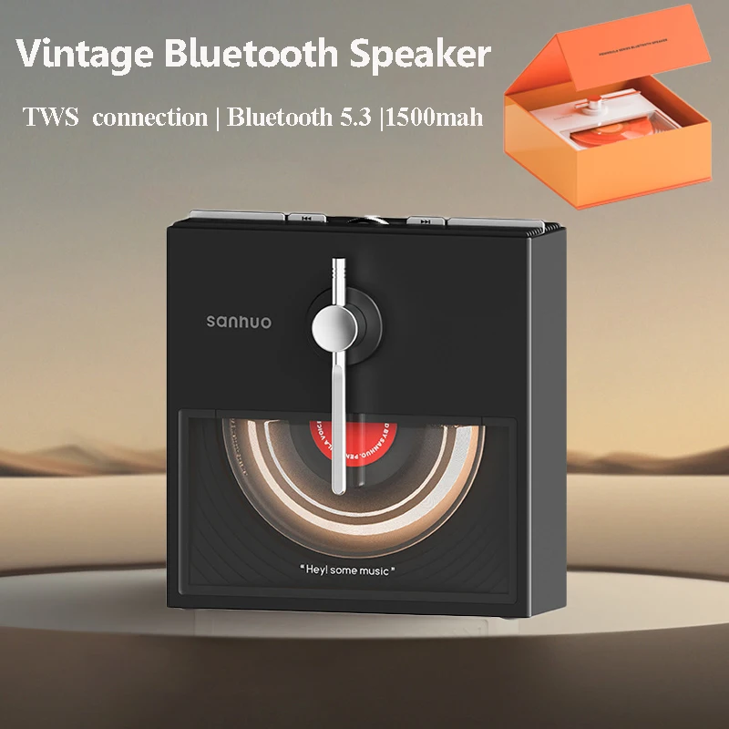 Mini Vintage Bluetooth Speaker Portable Hifi Stereo Music Box Audio System Wireless Music Player Warm Light with TF Card Slot