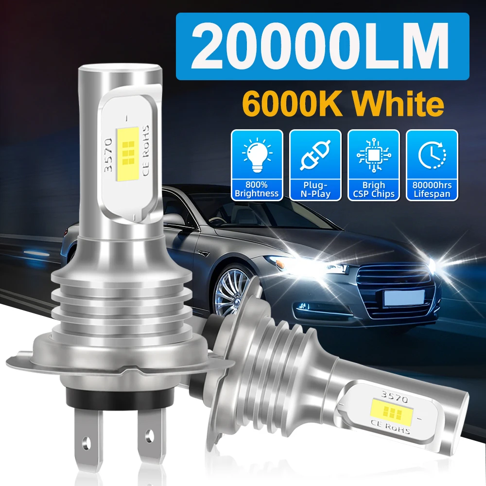 20000LM H7 LED Headlight Kit Mini Bulb CSP 3570 for Car Headlamp Auto Fog Lamps Canbus H7 Led Turbo Automobile 12V 6000K White