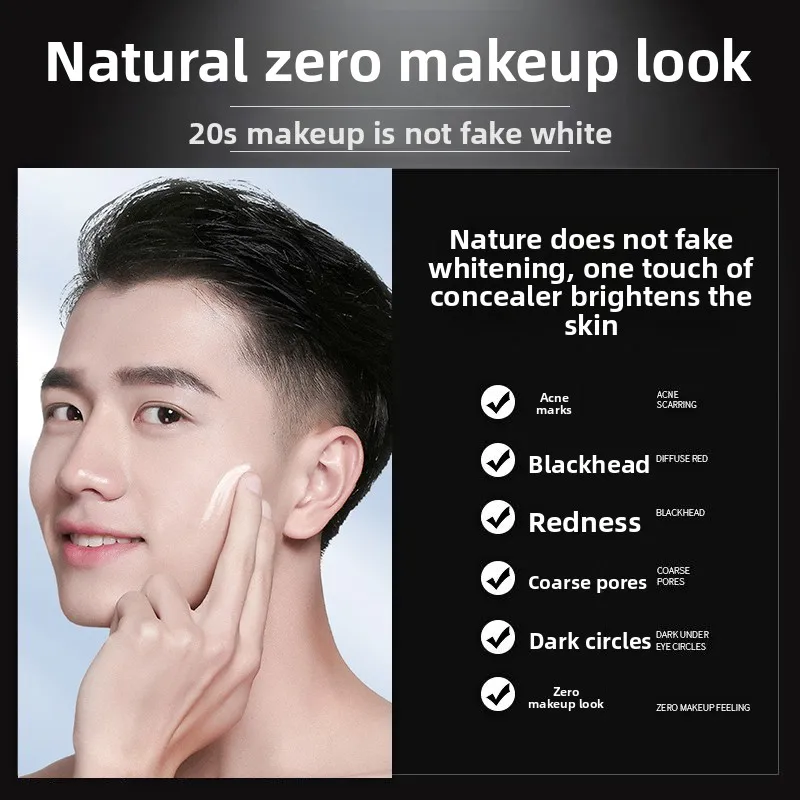 Creme BB RUYI para homens, suaviza a pele naturalmente, disfarça imperfeições e marcas de acne, creme tonificante masculino natural à prova d'água.