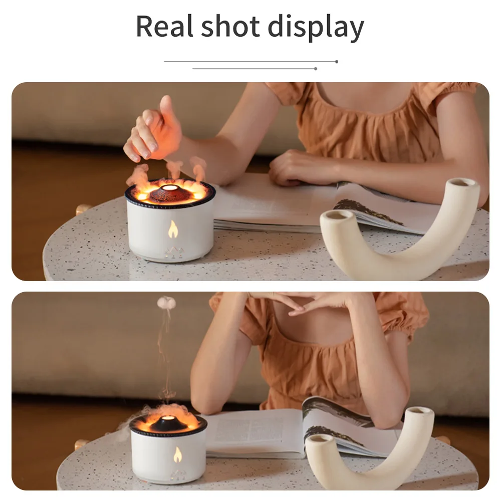 Volcanic Jellyfish Aroma Diffuser Fire Flame Humidifier Essential Oils Smoking Mist Maker Electric Smell for Home Red Blue Lamp