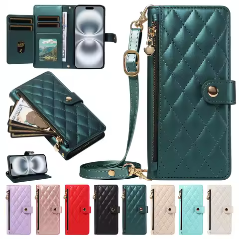 Crossbody Strap Case For Samsung Galaxy M23 S21 S20 S10 Note 20 Ultra 10 Plus 9 8 A04S A04 A12 A21S Multi-Card Slot Wallet Cover