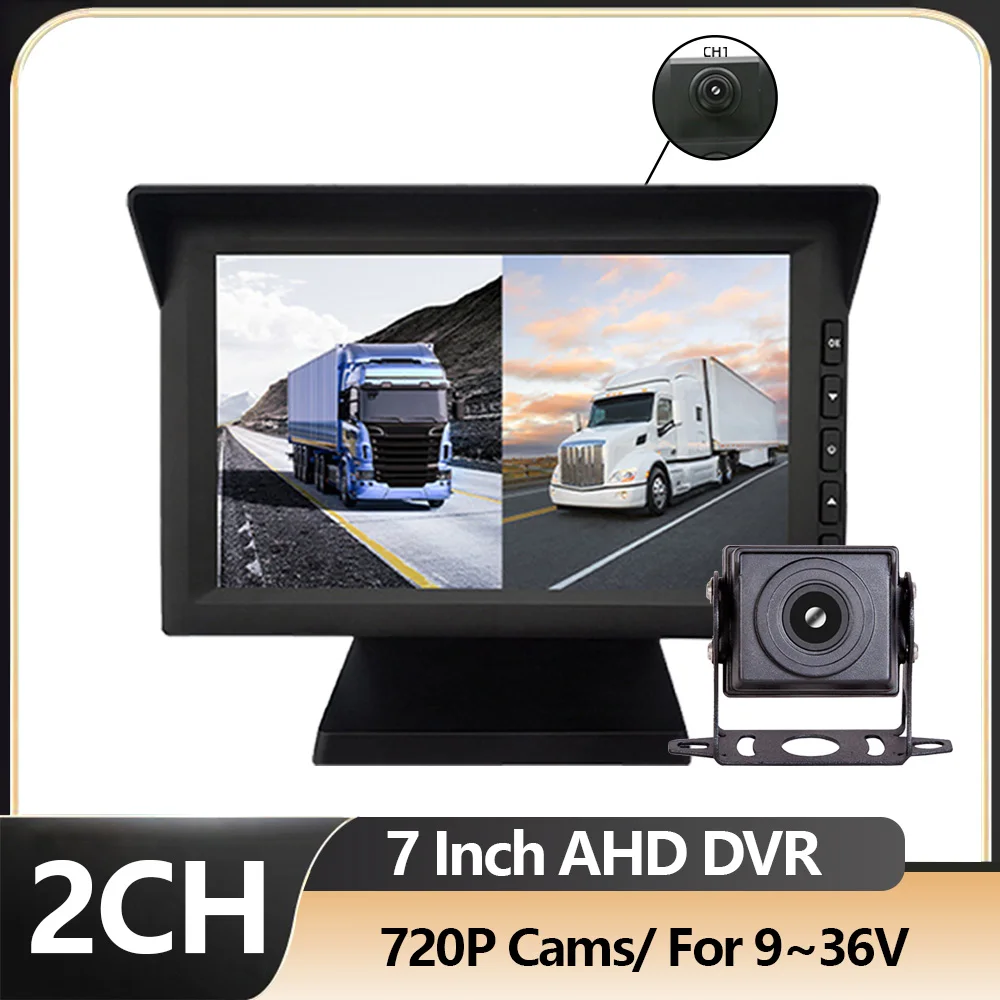 

2CH 7 inch IPS Screen Car CCTV Monitor Set Vehicle AHD Backup Camera DVR System for Truck Color Night Vision Parking Recorder