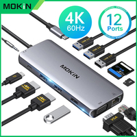 MOKiN USB C Docking Station, Dual HDMI Adapter 12 in 1 Triple Display USB C Hub with VGA,RJ45,100W PD,USB3.0,For Macbook/HP/Dell