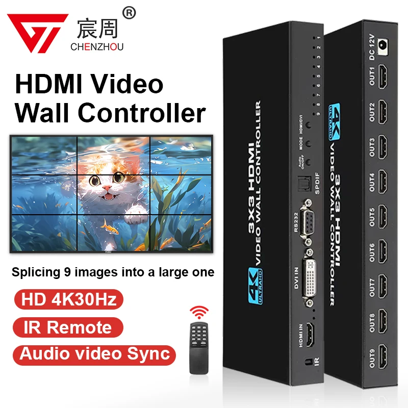 4K HD 1080P 3x3 HDMI DVI TV Video Wall Controller Processor 1X2 1X4 1X3 2X1 3X1 4X1 Multi Video Screen Processor Switch Splicer