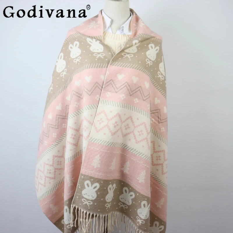 

Японская милая шаль в стиле Лолиты, осенне-зимний новый милый мультяшный принт для девочек, модный универсальный повседневный шарф, женский теплый шарф