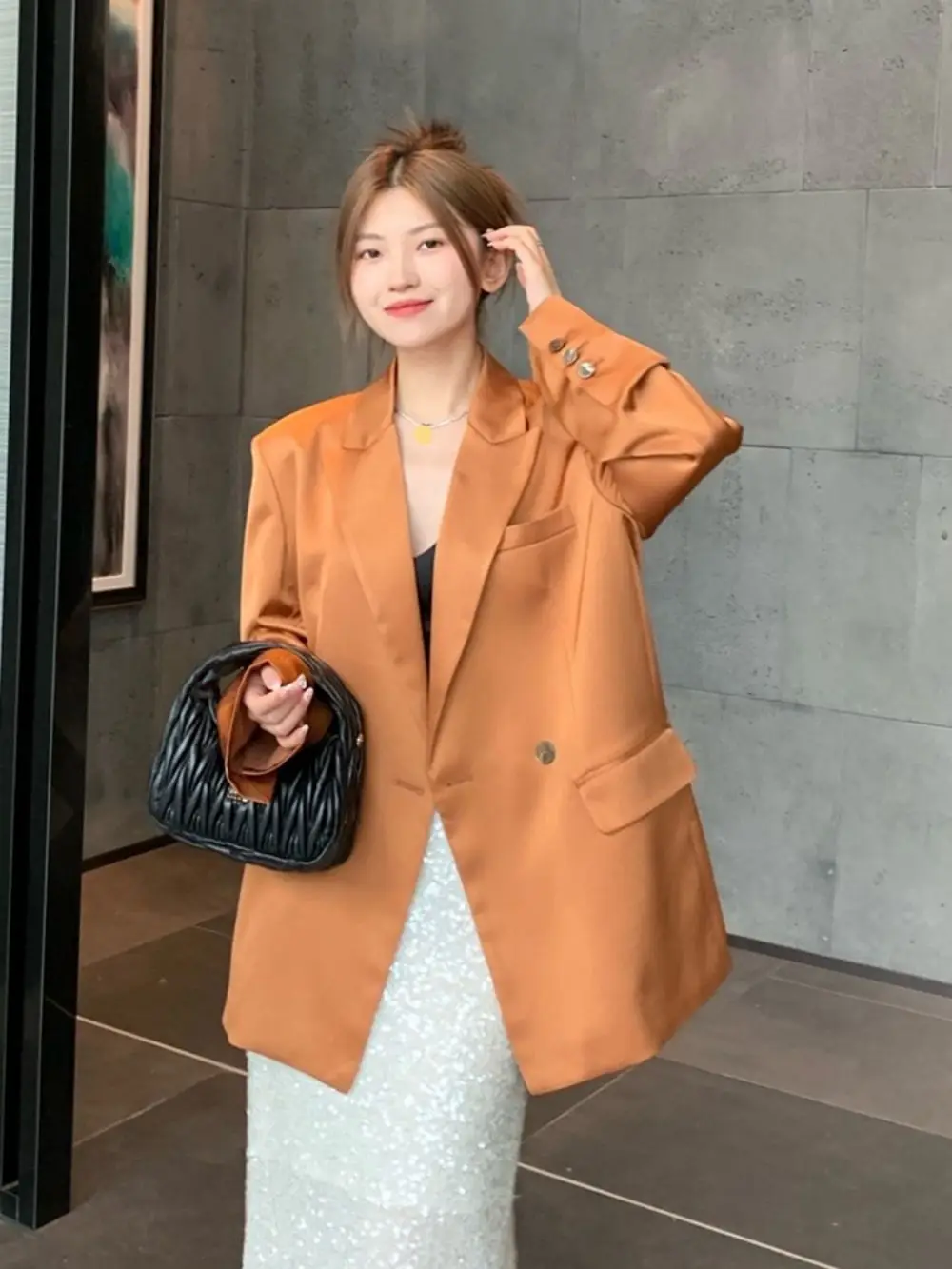 Straight Vintage Loose Blazers For Women Lapel Long Sleeve Double Breasted Solid Jacket Female Casual High Street пиджак женский