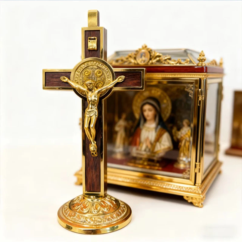 New Fashion Jesus Crucifix Cross Gold Plated Holy Catholic Cross Christ's Crucifixion Church Home