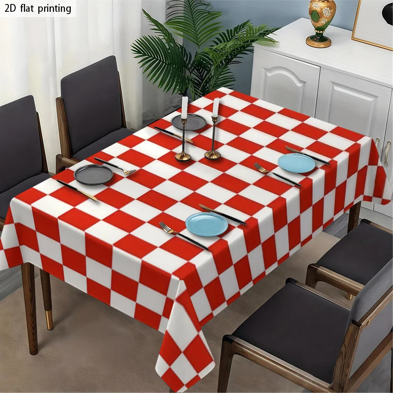 Vibrant Red and White Checkered Tablecloth Waterproof Dining Table Cover for Home Party Decor