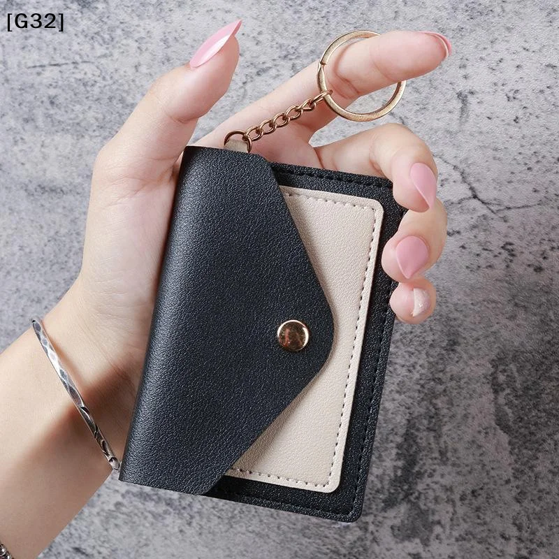 Fashion Slim Leather Walt Business Credit Card Holder Short Purse Leather ID Card Holder Candy Color Coin Case With Keyring[G32]