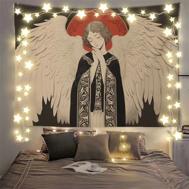 VIKAMA Angel Wings Praying Art Wide Tapestry Hanging for Living Room Wall Art Cozy Aesthetic Warm Unique Home Decor