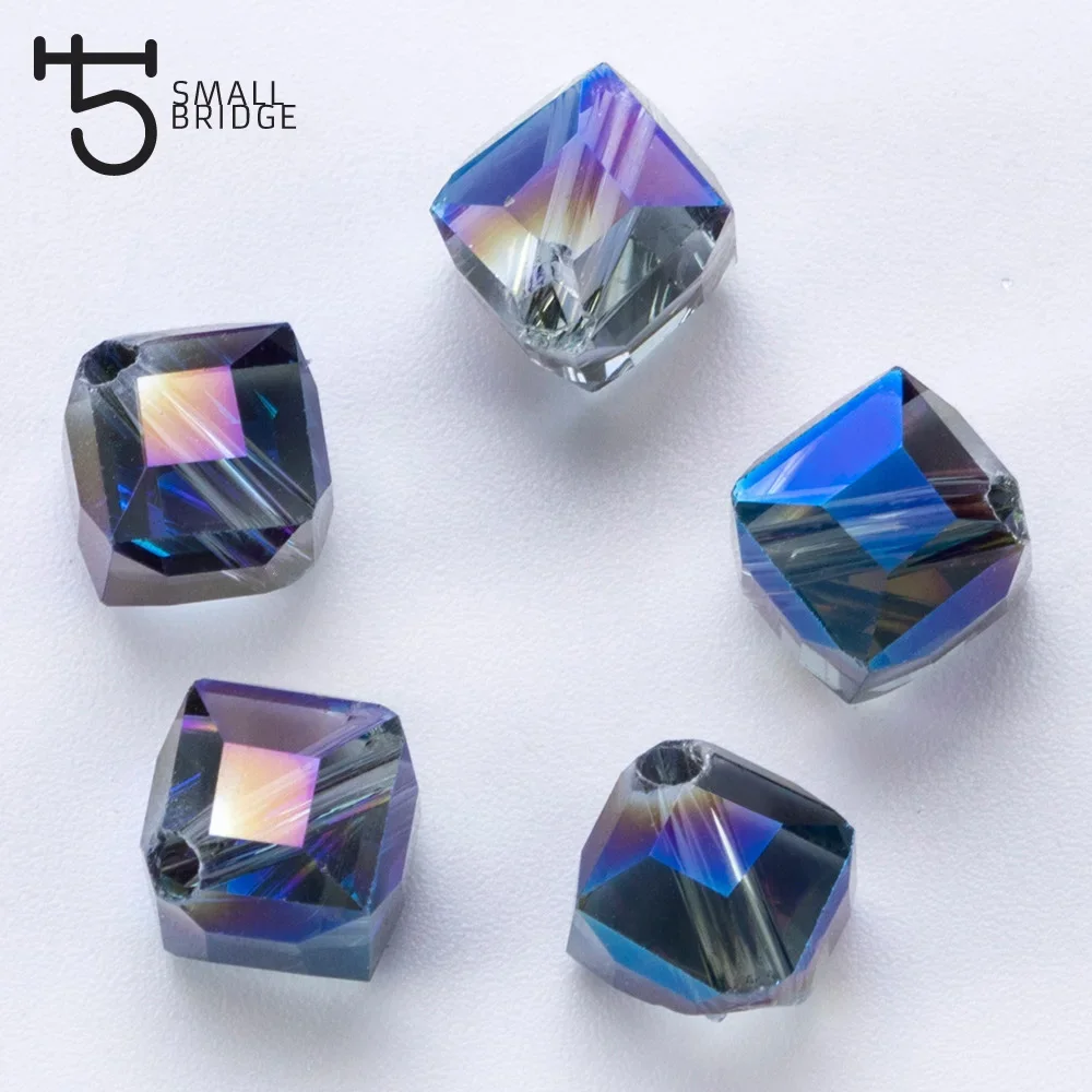 10mm Austria Diagonal Hole Cube Square Beads for Bracelet Making Women Diy Accessories Blue Glass Crystal Beads Wholesale X302