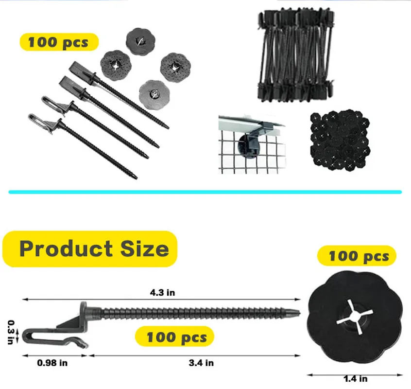Solar Panel Bird Guard Fastener Clips，100PCS Nylonand 100PCS Stainless steel ,Bird Guard Fastener Clips