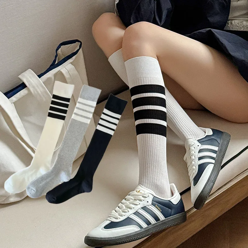 

Женские чулки, хлопковые тонкие дышащие повседневные полосатые черные, белые, серые носки, чулки JK, школьные гольфы, чулки