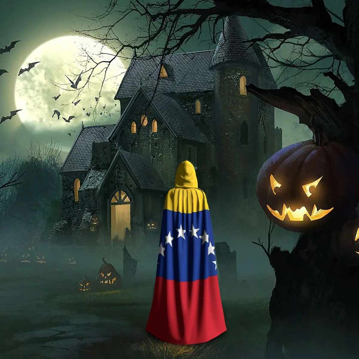 Flag Of Venezuelan, Caribbean Sea In South America Hooded Cloak Witch Medieval Costume Cosplay Cape HalloweenParty Adult Unisex image 6