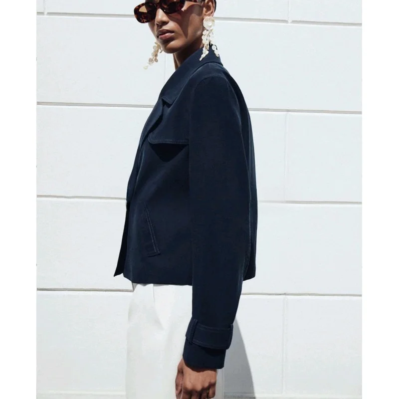 

Fall New Women's ort Double-Breasted Long Sve Turn-down Collar Jaet Casual Polyester Faion Outerwear 3588885