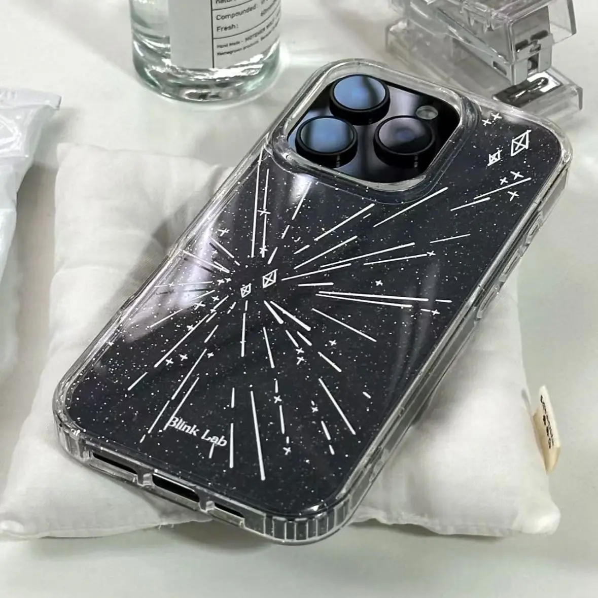 Funda de teléfono con fuegos artificiales de línea blanca y rosa brillante para iPhone 17 16 15 14 13 12 11 PRO MAX 7 8 PLUS MINI cubierta anticaída a prueba de polvo