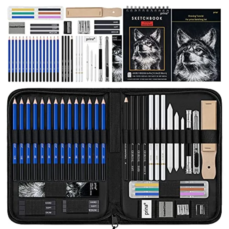 

50 Pack Drawing Set Sketch Kit, Sketching Supplies with 3-Color Sketchbook, Graphite, and Charcoal Pencils, Pro Art Drawing Kit