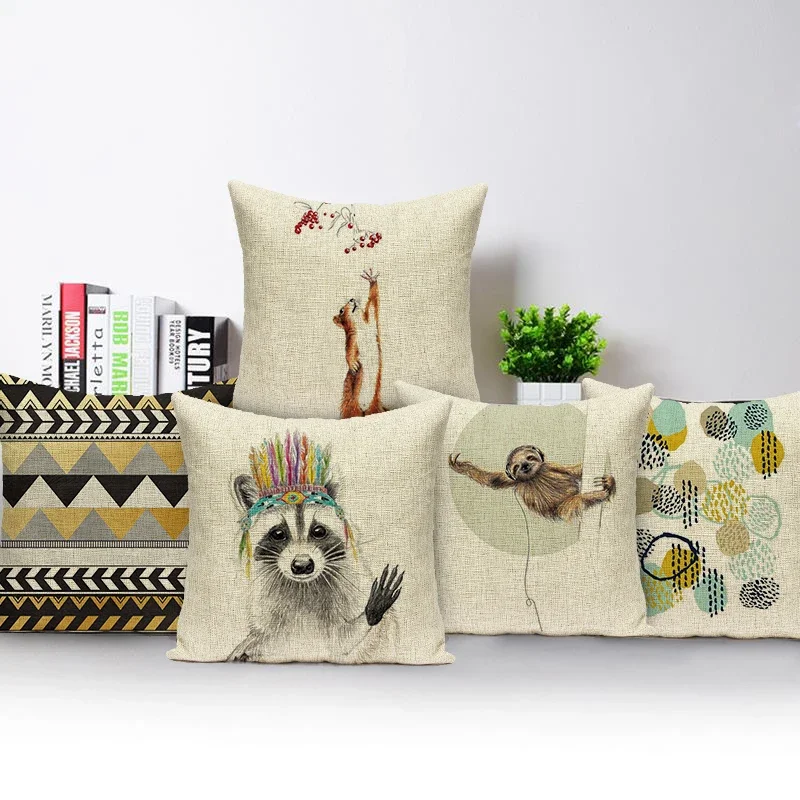 Animal Painted Bird Rabbit Fox Pillow Case Square Cushion Covers Creative Geometry Sofa Car Bedroom Home Decor Pillow Covers